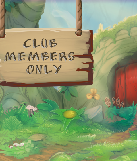 Wooden sign with 'Club Members Only' text in a fantasy forest setting